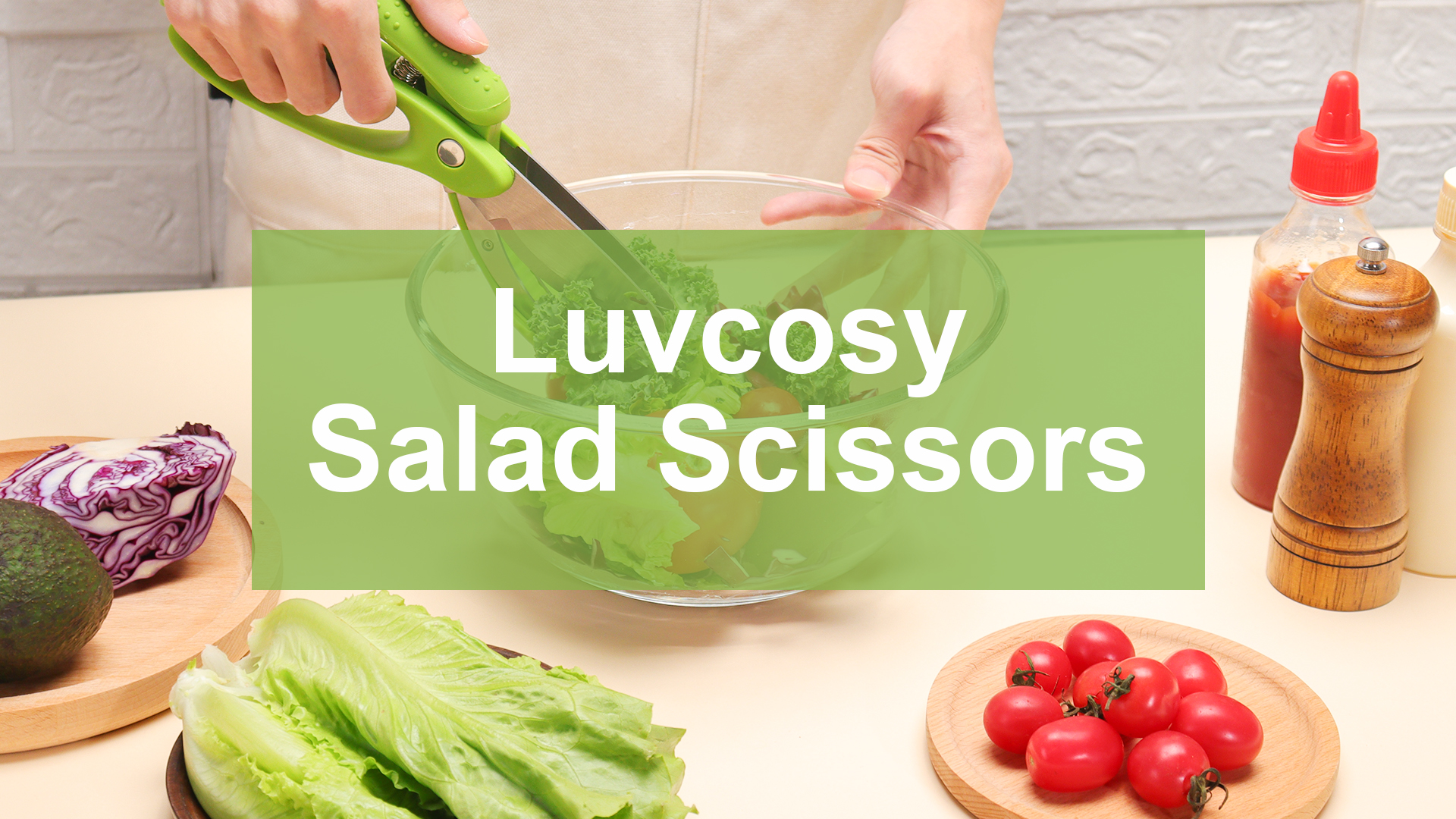 LUVCOSY Salad Scissors, Double Blade Salad Cutter, Stainless Steel